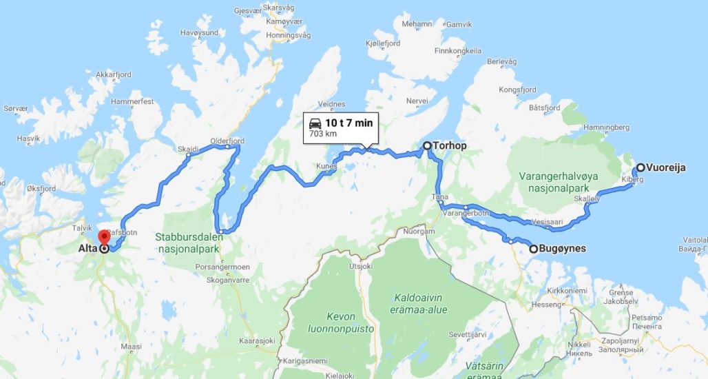 pohjois norja kartta Pohjois Norja: reitti Jäämeren rantaa Pykeijasta Altaan 